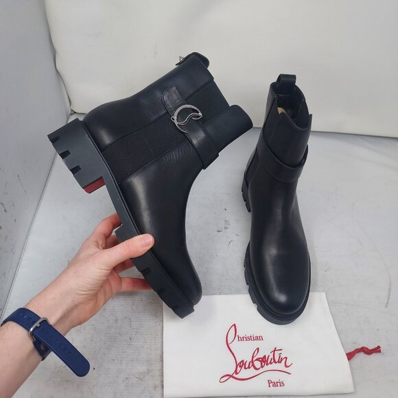 Christian Louboutin Black CL Chelsea Booty Lug Boot Size EU 40 US 10 WOMENS New - Picture 1 of 11